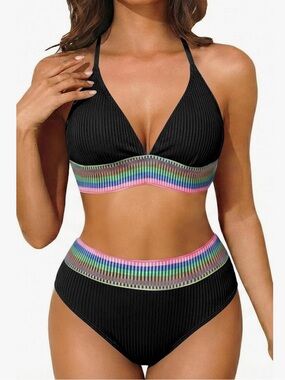 Yonique Two Piece High Waisted Bikini Set Tummy Control Swimsuit Full Coverage